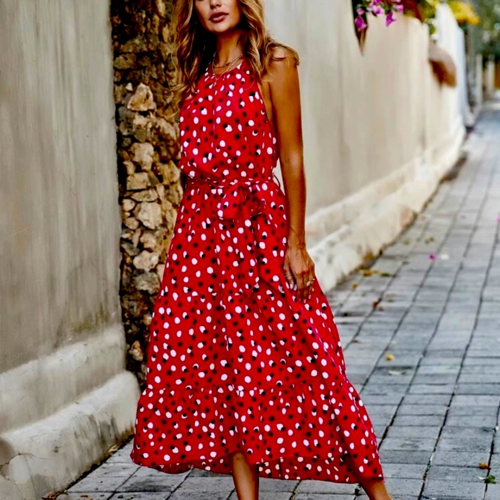 Red poka dot dress